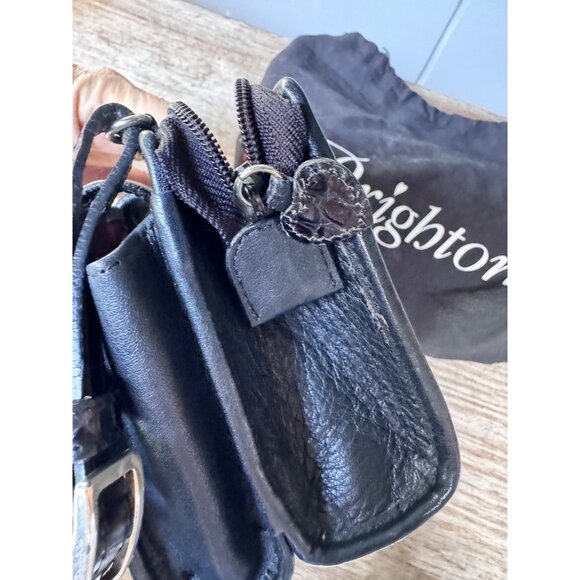 Brighton Black Croc Embossed Leather Organizer Crossbody Wallet Purse Heart Hard - Picture 9 of 10